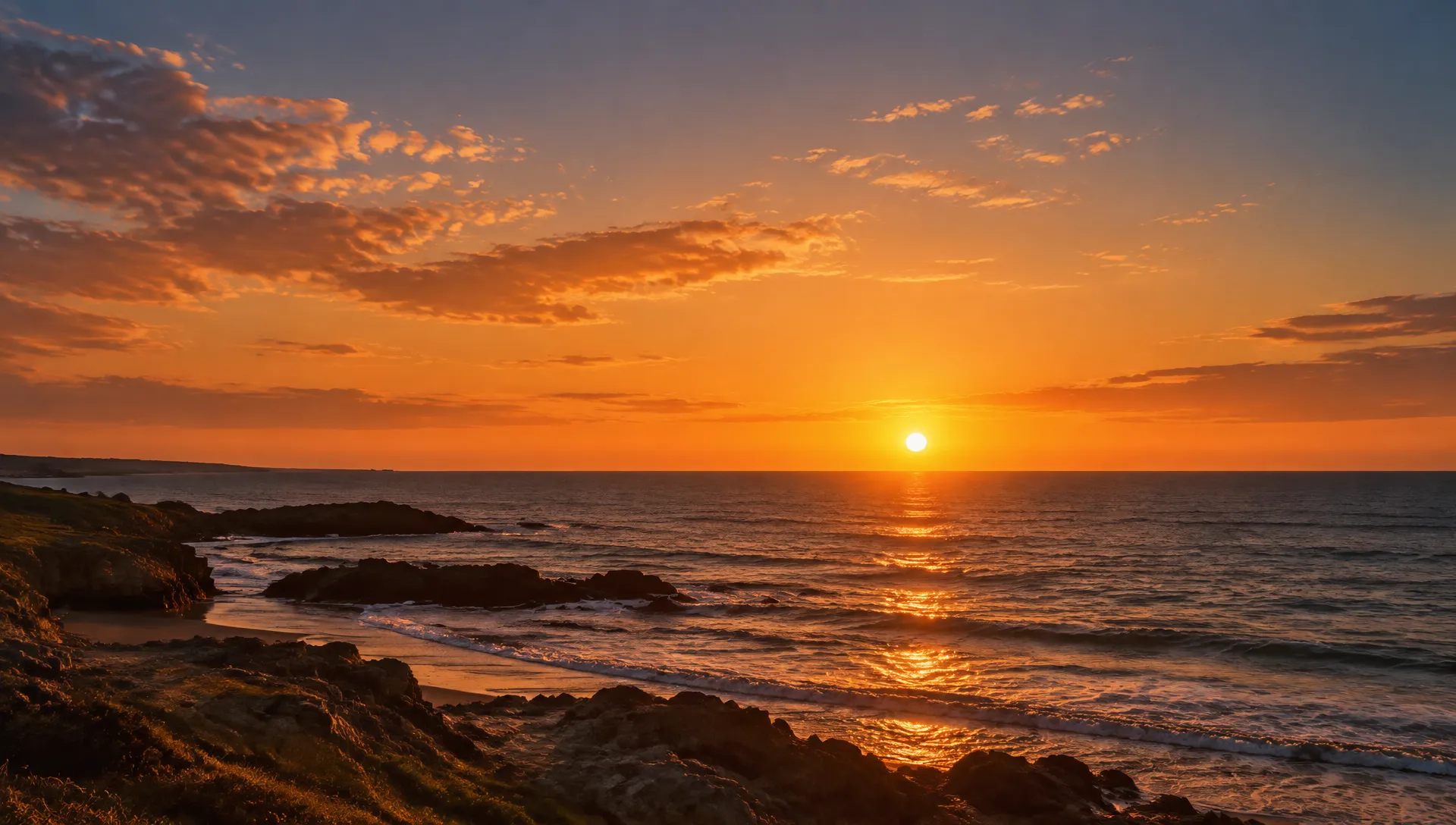 Éclat d'Idée — artisan chauffagiste plombier électricien en Vendée, coucher de soleil doré sur la côte vendéenne